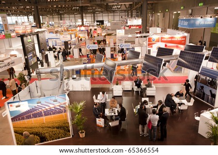 MILAN -  NOV 17-19:  Top view of ENERSOLAR+ , GREENENERGY Expo 2010, International fair on solar and green energy, in Milan Fair, Nov 17-19, 2010.