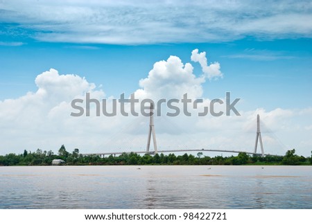 CAN THO, VIETNAM-AUG 27: the Can Tho Bridge  in Can Tho, Vietnam on August 27, 2010. The bridge is 2.75 kilometers long and is currently the longest main span cable-stayed bridge in Southeast Asia.