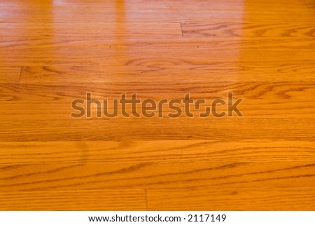 Color DSLR picture of red oak hardwood flooring.  The wood grain in the floor runs horizontal.  Copy space for text. Good background.