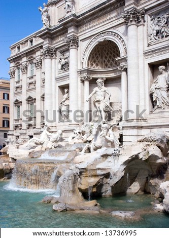 Color DSLR image of famous landmark Trevi Fountain, Rome, Italy. Ancient monument is a popular tourist attraction. Vertical with copy space for text.