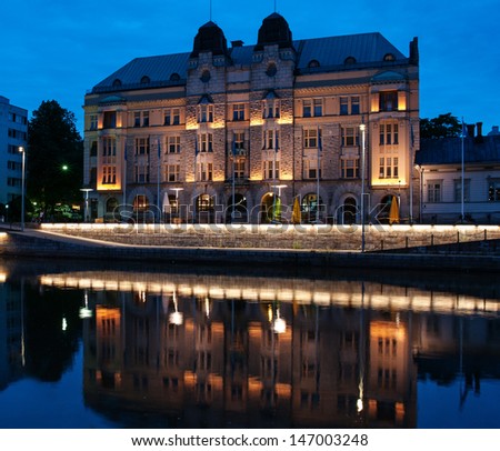 TURKU, 29 JUNE: View to the Aura river at night in Turku,Finland on 29 ...