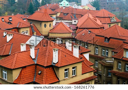 Red roofs of old buildings in Prague