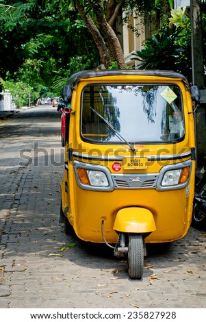 PONDICHERRY (PUDUCHERRY), INDIA - OCT 12, 2014: Auto rickshaw or tuk-tuk on the street  in Pondicherry also known as Puducherry, India, on 12 Oct 2014