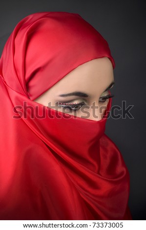 Portrait Of A Young Arabian Girl In Red Veil Stock Photo 73373005 ...