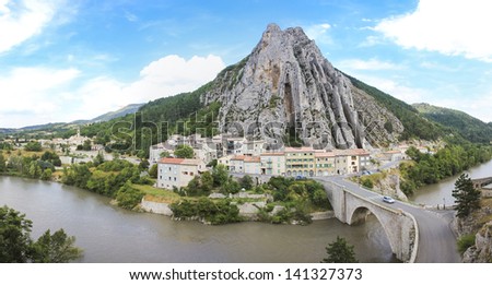 scenic town of sisteron on the banks of the river durance on the route napoleon through the french alps