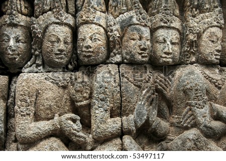 relief carvings on the walls of borobudur ruins near yogyakarta in java indonesia