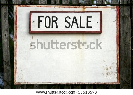 blank hand painted for sale sign with copy space on white background