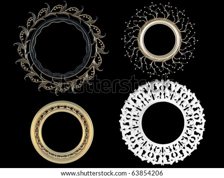 Four decorative vintage gold empty round picture frames insert your own design, isolated, render/illustration, similar sets available in my portfolio