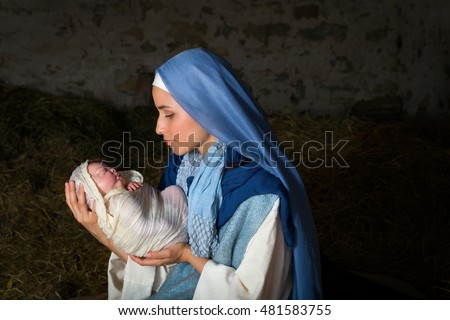 nativity baby scene live authentic christmas barn jesus manger christ birth reenactment play costumes christianity shows doll shutterstock released property