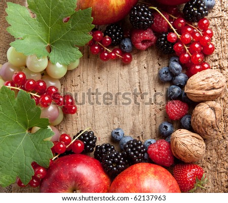 Border frame for thanksgiving made of fresh autumn fruits