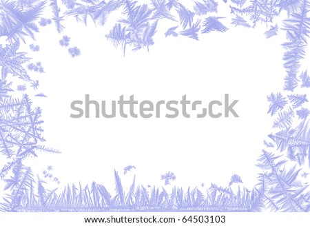 Border frame made of real ice flowers of several frosted windows