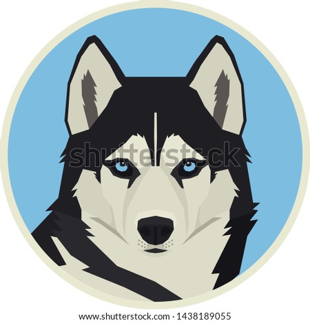 Vector illustration Dog collection Siberian Husky Geometric style Round frame set