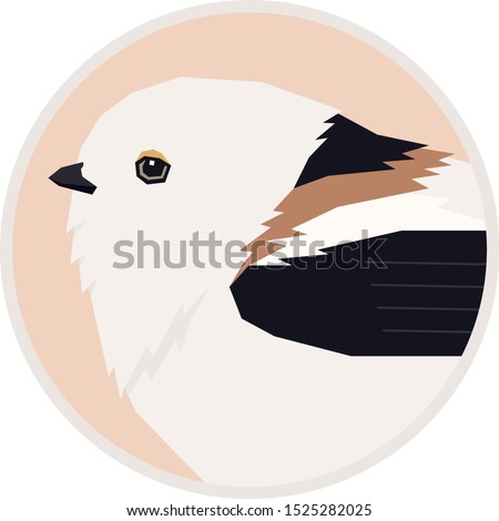 Birds collection A Shima Enaga Vector illustration of long-tailed tit found living on the island Hokkaido, Japan Round frame set