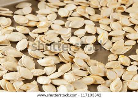 Baked and Salted Pumpkin Seeds on a background