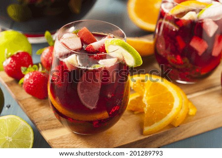 Homemade Delicious Red Sangria with Limes Oranges and Apples