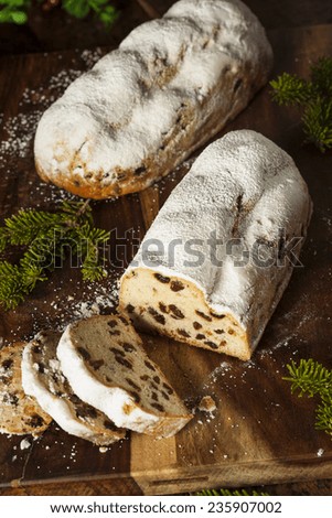 Festive Christmas German Stollen Bread with Powdered Sugar