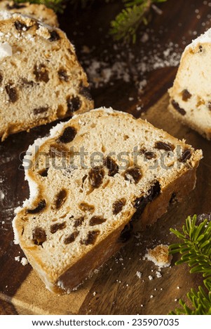 Festive Christmas German Stollen Bread with Powdered Sugar