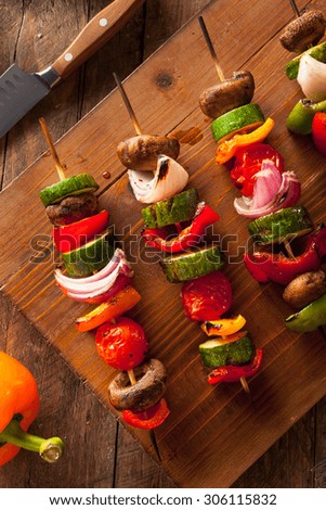 Organic Homemade Vegetable Shish Kababs with Peppers, Onions and Tomatos