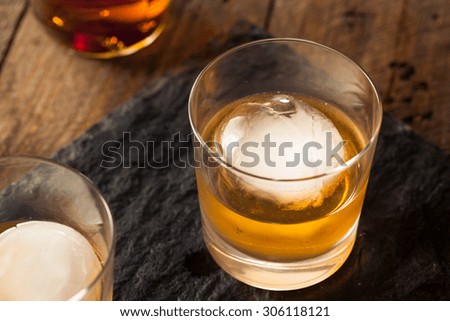 Bourbon Whiskey with a Sphere Ice Cube Ready to Drink
