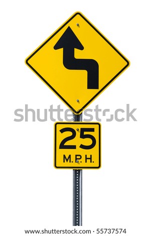 A Yellow Bend In The Road Sign Stock Photo 55737574 : Shutterstock