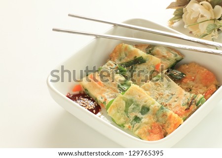 Korean cuisine leek and carrot pan cake jijim for appetizer image