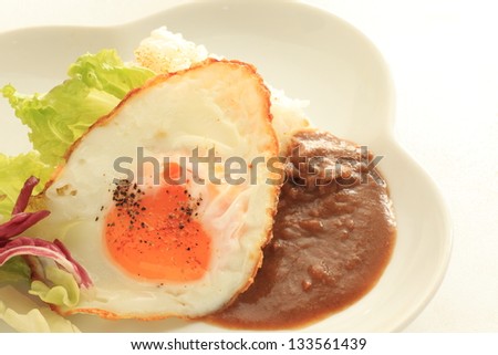 Japanese cuisine, sunny side up and curry rice for casual food image