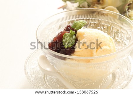 gourmet dessert, vanilla ice cream and azuki red bean paste for asian sweet food image