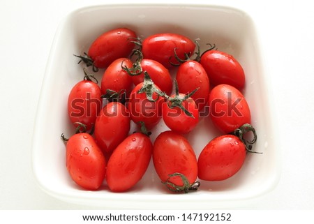 freshness tomato from Hokkaido Japan on white square bowl