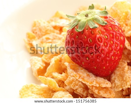healthy western breakfast, corn flake and strawberry
