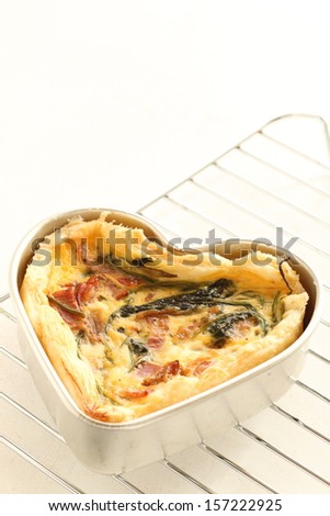 french food, Heart shaped Quiche on cake cooler