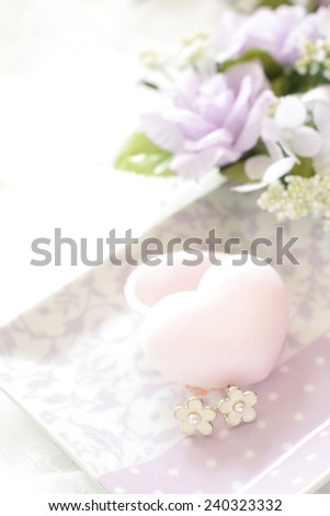 flower shaped no brand ear ring and heart cookie for valentine day image