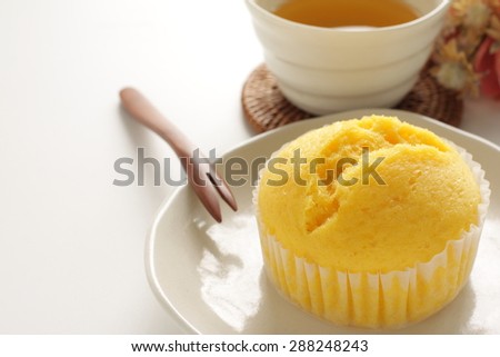 Japanese food, steamed lemon cake and tea