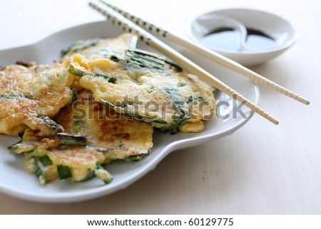 Korean cuisine, asian vegetable leek and tofu fried cake