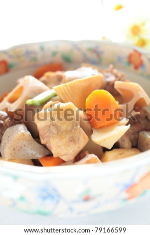 Japanese cuisine, Simmered vegetables with chicken Chikuzen style