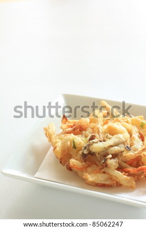 Japanese cuisine, autumn vegetable Tempura on white square plate