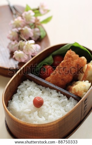 Japanese homemade packed lunch in traditional wooden box