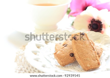 Tea break, home bakery cookie and English tea
