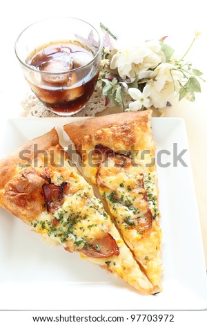 Japanese Teriyaki chicken pizza with cola for fast food image