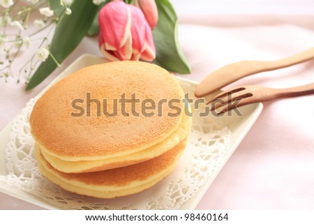 Pan cake and tulip for spring food image
