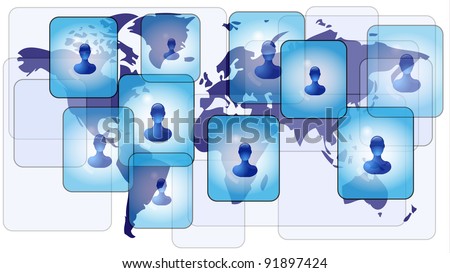 Several persons in social media network on world map