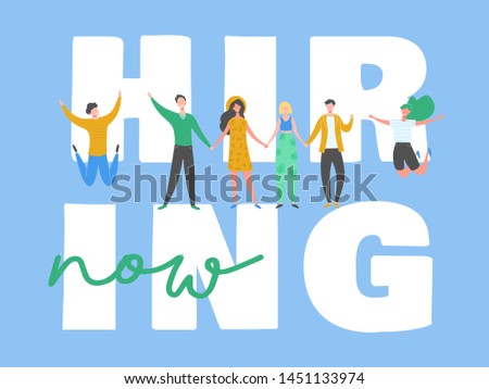 Happy people on hiring banner, recruitment concept with people characters, agency interview, join our team. Template for web landing page, presentation, social media. Vector illustration