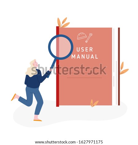 Image, Stock Photo Woman reading manual instruction to assemble furniture