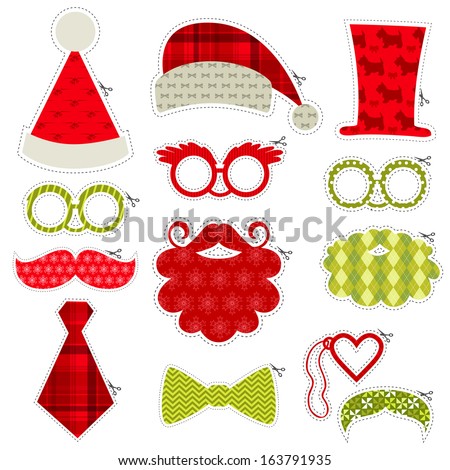 Christmas Photobooth Party set - Glasses, hats, lips, mustaches, masks - in vector