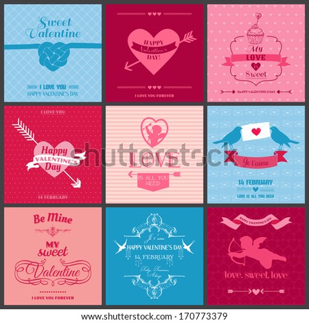 Set of Love Cards - Wedding, Valentine's Day, Invitation - in vector