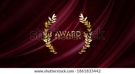 Award nomination design banner. Golden winner glitter background with laurel wreath. Vector ceremony luxury invitation template, realistic silk abstract fabric texture, prize nominee business