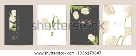 Mother day holiday card. Spring floral vector illustration. Greeting realistic tulip flowers template, modern flower background, Mom and child postcard, modern summer party design, cover for mothers