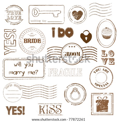 Set Of Wedding Postage Stamps