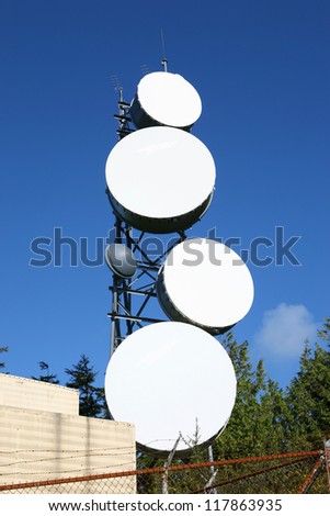 Mast with several radio antennas at a telecommunication station