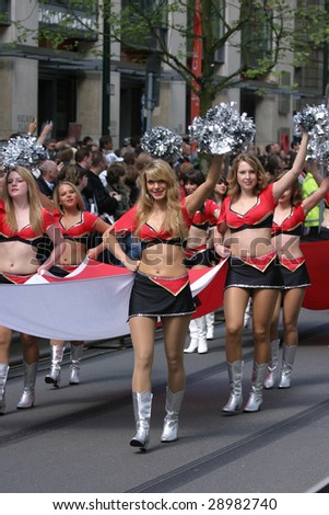 DUSSELDORF, GERMANY - APRIL 19: Cheerleaders parade in a preshow of the DTM 2009 presentation on the city track April 19, 2009 in Dusseldorf, Germany.