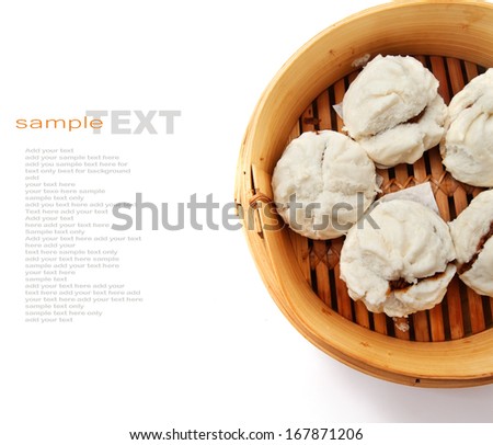 Char Siu Bao - Chinese steamed bun filled with bbq pork isolated on white